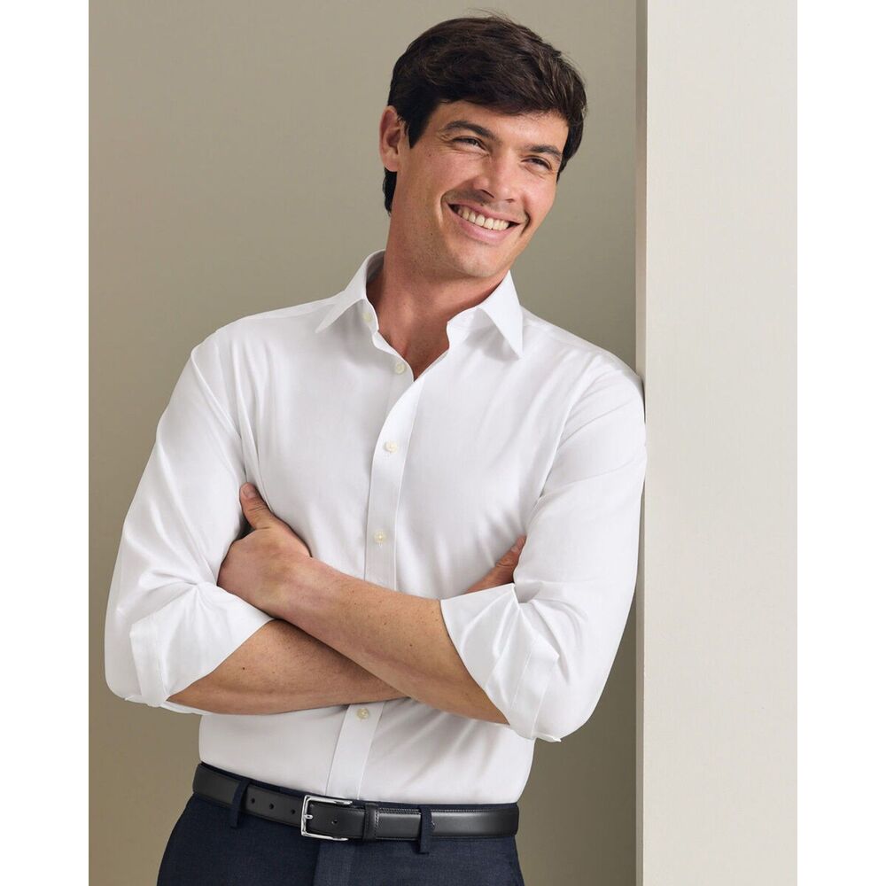 NWT Charles Tyrwhitt Non-Iron Stretch Poplin Shirt Slim White Size 16.5/ 33in